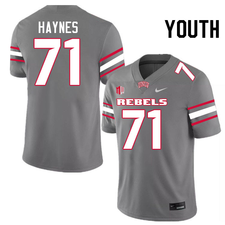 Youth #71 Ed Haynes UNLV Rebels College Football Jerseys Stitched-Grey